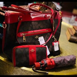 Coach Bag Wallet Lanyard & Umbrella Set